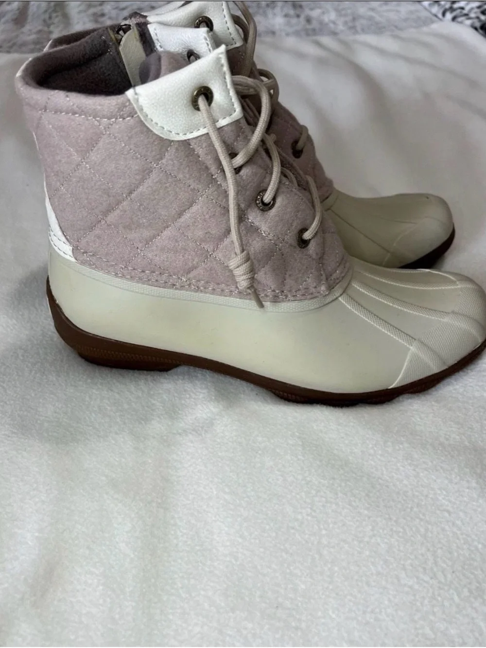 Sperry Women's Quilted Light Pink and Cream Duck Boots